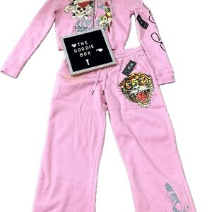 Ed Hardy Pink Track Pants set with Tiger Graphic